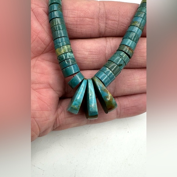 Native American Natural Turquoise Heishi Bead Jacla Pendant Or Choker Necklace - Picture 5 of 6